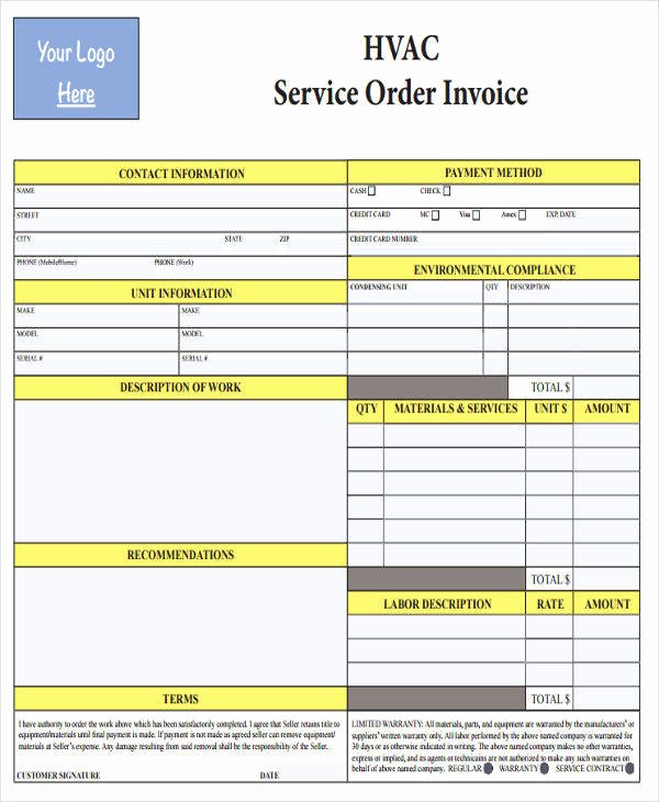 Hvac Service order Invoice Template Unique 5 Hvac Invoice Template – Free Sample Example format