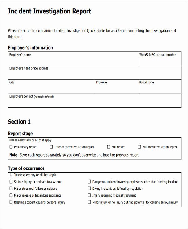 Incident Investigation Report Template Unique 45 Incident Report formats