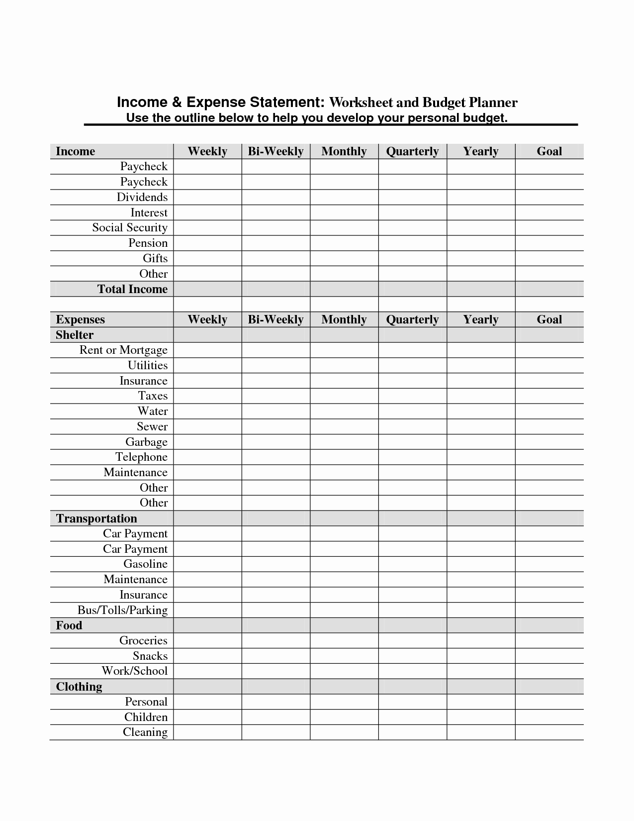 Income and Expense Statement Template Elegant 12 Best Of In E Expense Monthly Bud Worksheet