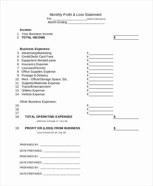 Income and Expense Statement Template Elegant 9 Sample Profit and Loss forms