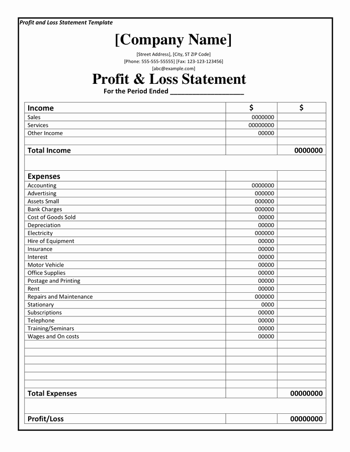 Income and Expense Statement Template Inspirational Profit and Loss Statement Template Doc Pdf Page 1 Of 1