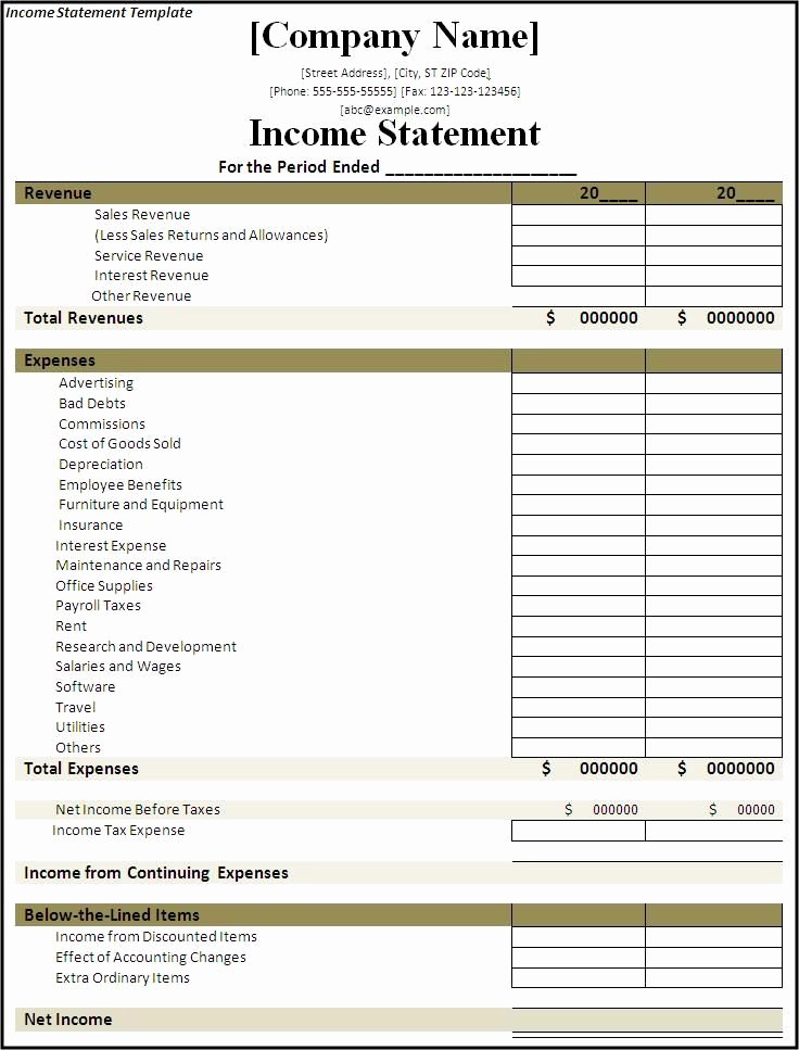 Income Expense Report Template Awesome In E Statement Template My