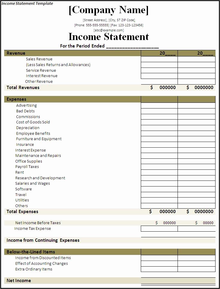 Income Statement Excel Template Awesome In E Statement Template