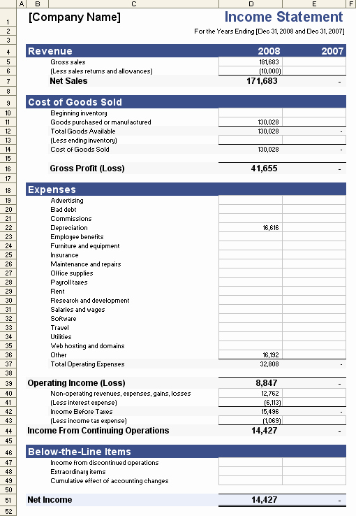 Income Statement Excel Template Inspirational In E Statement Template for Excel