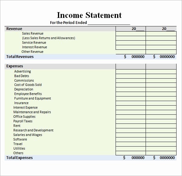 Income Statement Excel Template New 6 Free In E Statement Templates Word Excel Sheet Pdf