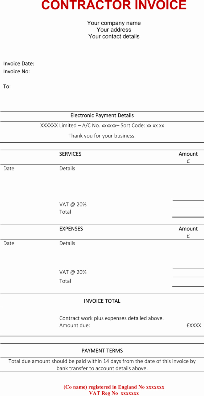 Independent Consultant Invoice Template Elegant Contractor Invoice Template 6 Printable Contractor Invoices