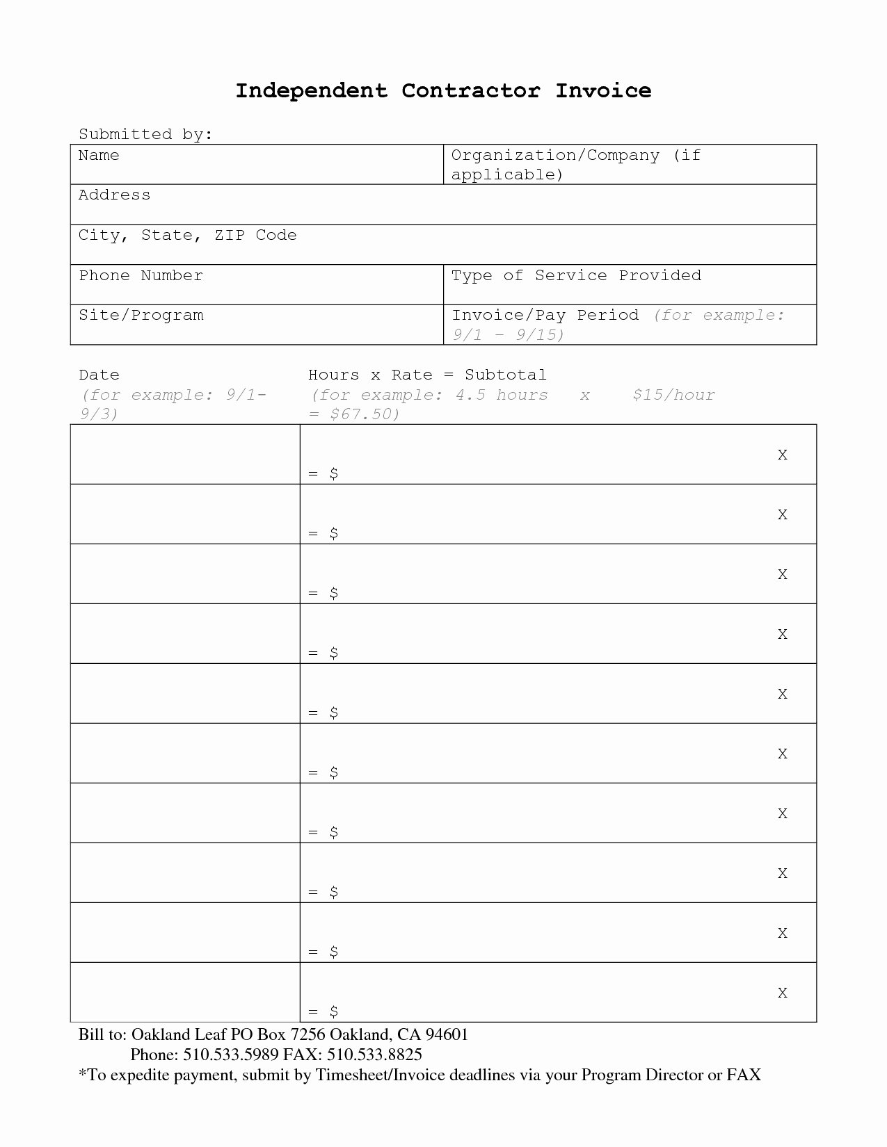 Independent Contractor Billing Template New Independent Contractor Invoice Invoice Template Ideas