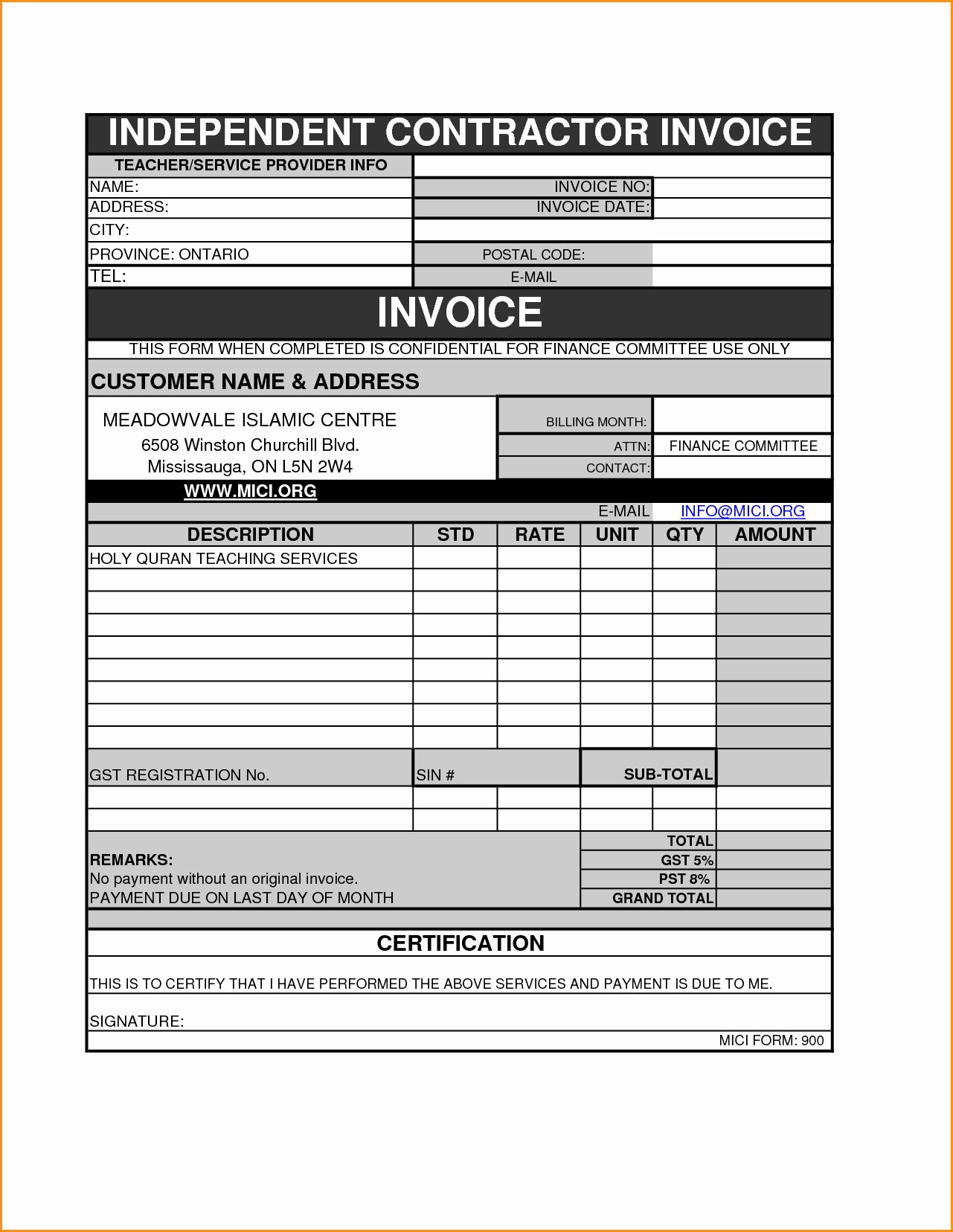 Independent Contractor Invoice Template Lovely Sample Invoice for Independent Contractor – Amandae