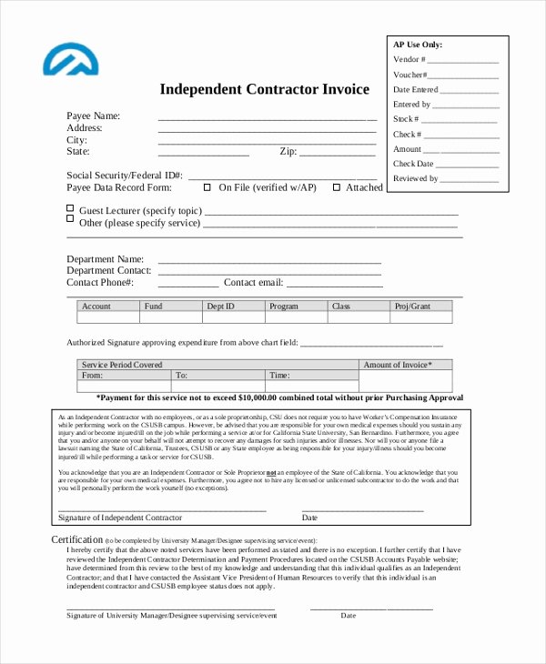 Independent Contractor Invoice Template Pdf Luxury Sample Contractor Invoice form 9 Free Documents In Word