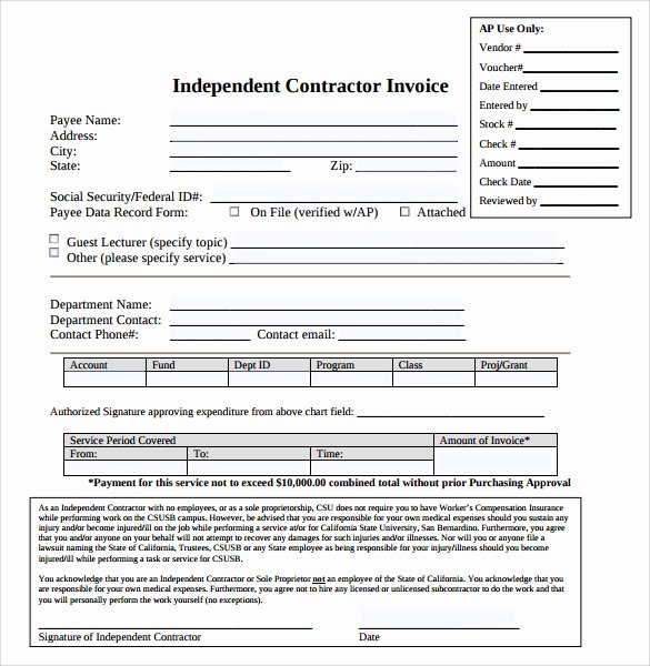 Independent Contractor Invoice Template Unique Sample Contractor Invoice Templates 14 Free Documents