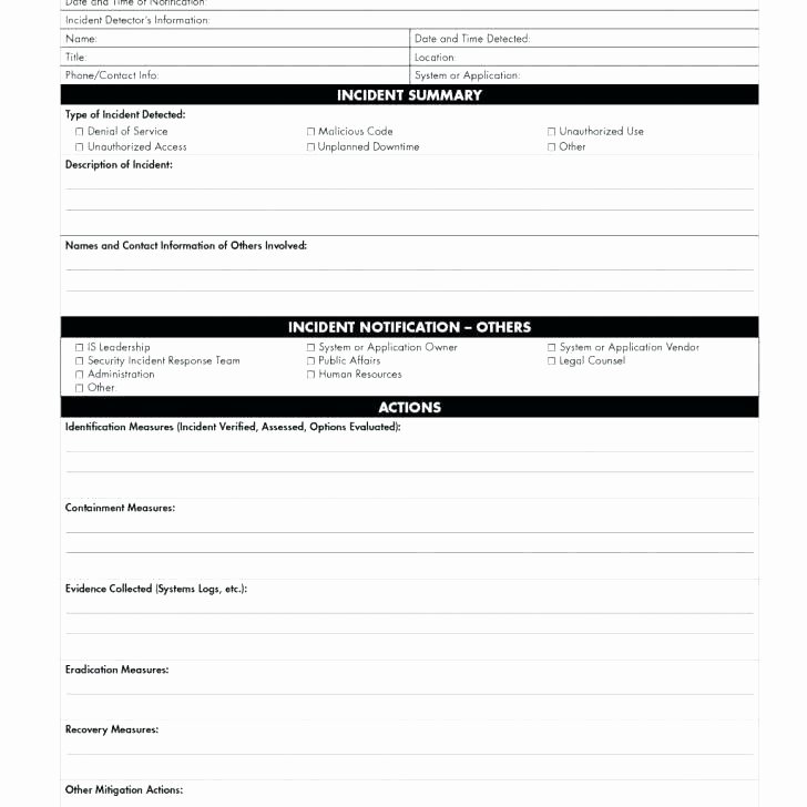 Information Security Incident Report Template Beautiful Security Incident Report form Information Template Sample