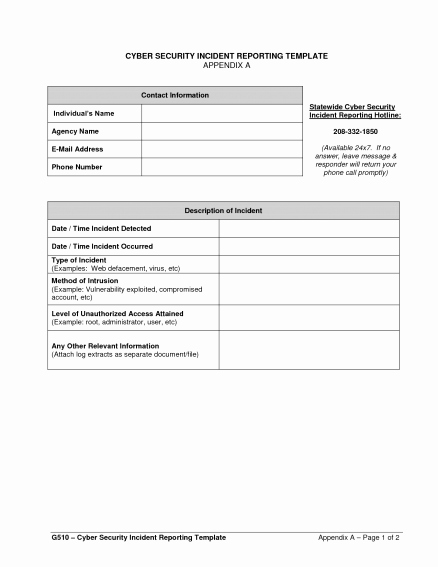 Information Security Incident Report Template Beautiful Security Incident Report Template Pdf Information form