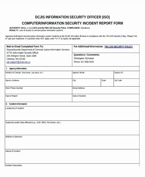 Information Security Incident Report Template Best Of Security Incident Report form Information Template Sample