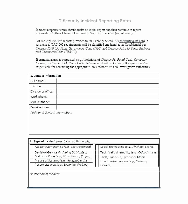 Information Security Incident Report Template Fresh Medical Incident Report form Template Information