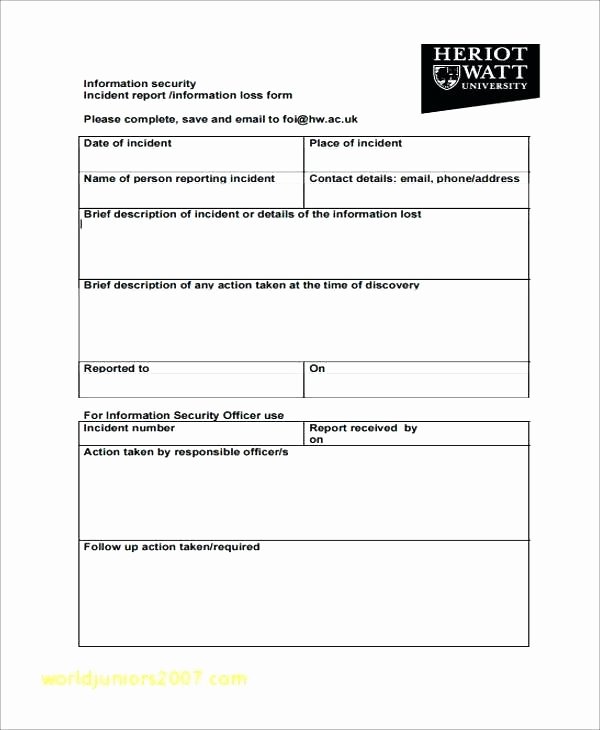 Information Security Incident Report Template Inspirational Workplace Incident Report Template Free Information