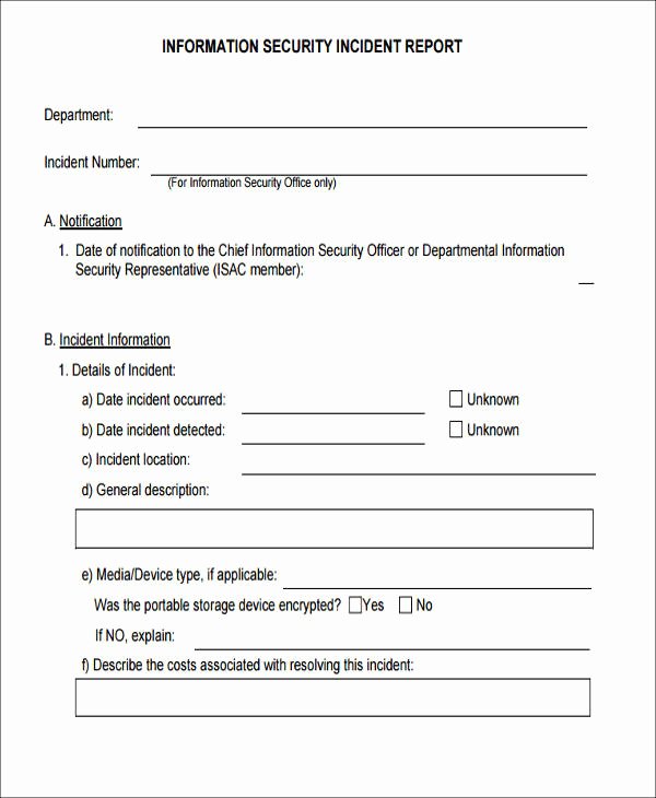 Information Security Incident Report Template Lovely 45 Incident Report formats