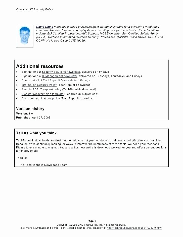 Information Security Policy Template New Information Security Policy Template Free