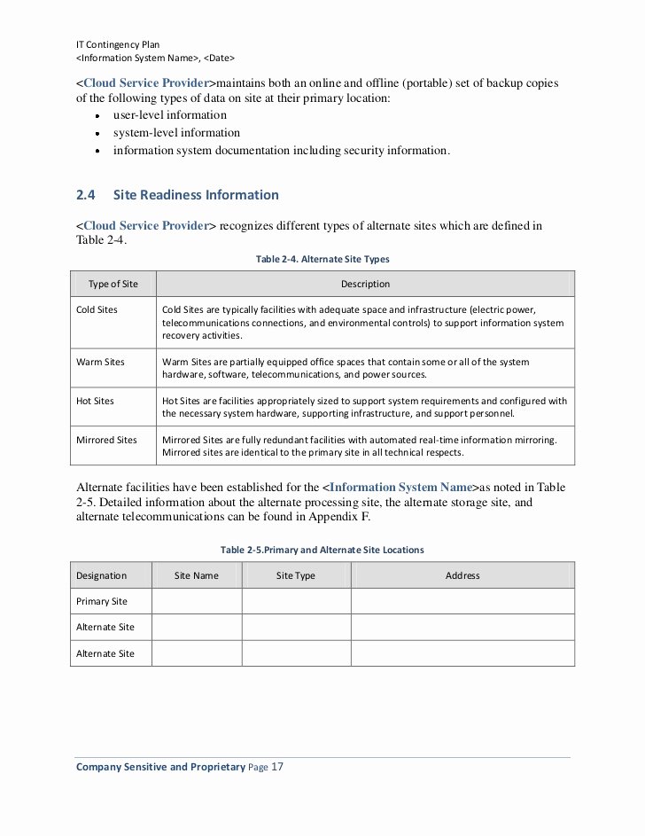 Information Technology Planning Template Awesome Sample Contingency Plans