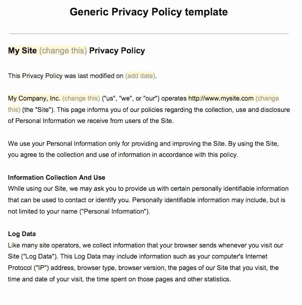 Information Technology Policy Template Beautiful Sample Privacy Policy Template Termsfeed