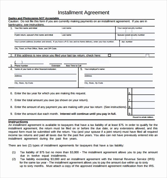 Installment Payment Agreement Template Luxury 7 Sample Installment Agreements