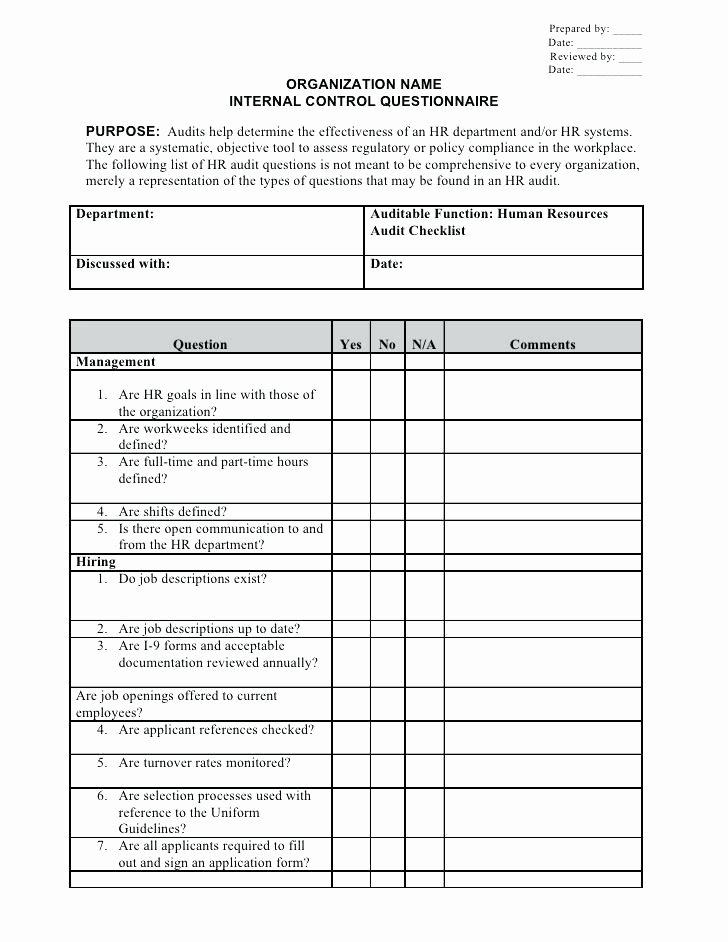 Internal Audit forms Template Beautiful Audit Checklist Template for Hr Internal Sample form