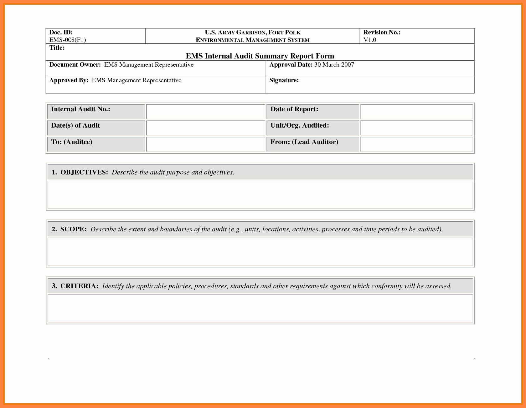 Internal Audit forms Template Best Of 5 Internal Quality Audit Report Template