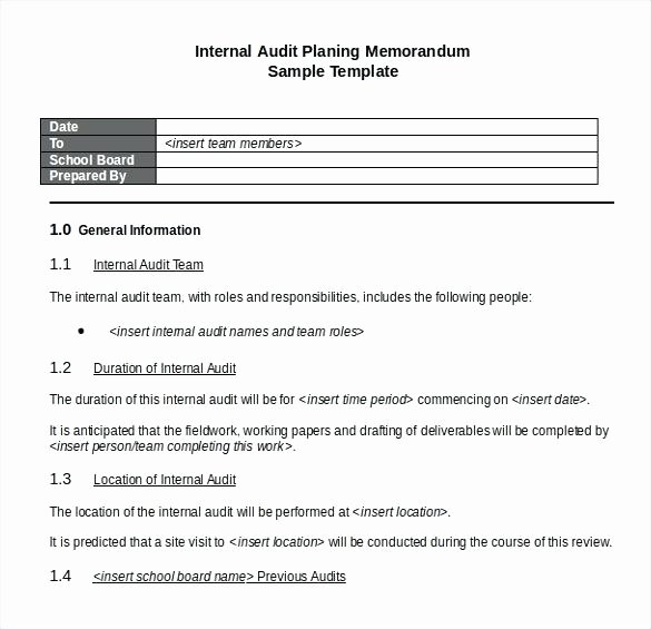 Internal Audit Planning Template New Internal Memo Template Word format Sample Memorandum Free