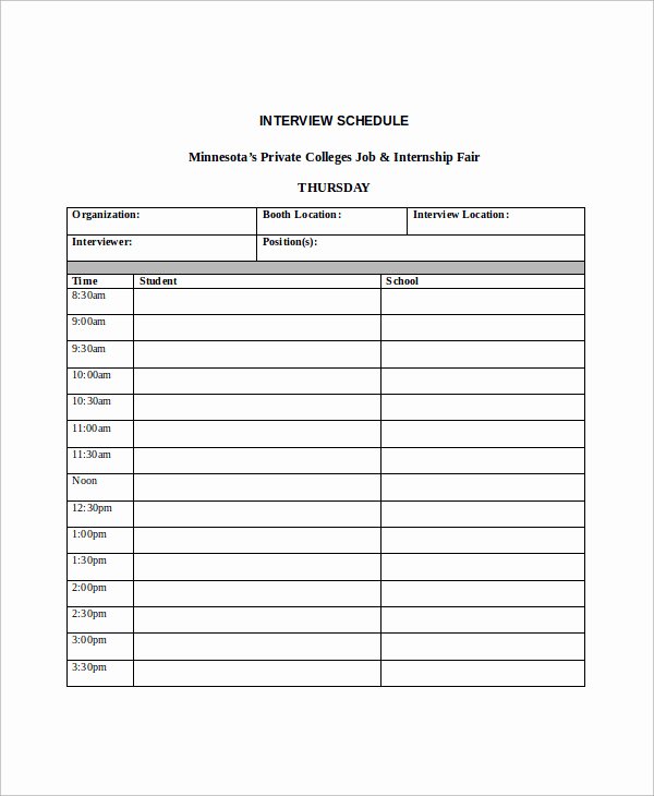 Interview Schedule Template Excel Awesome University Schedule Template Full Time Sample Schedule