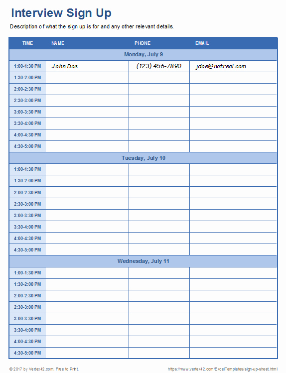 Interview Schedule Template Excel Best Of Sign Up Sheets Potluck Sign Up Sheet