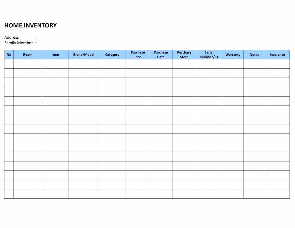 Inventory List Template Excel Awesome Free Printable Home Household Inventory List Spreadsheet