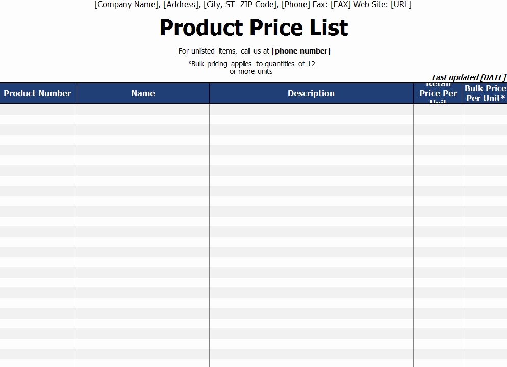 Inventory List Template Excel Inspirational Price List Template