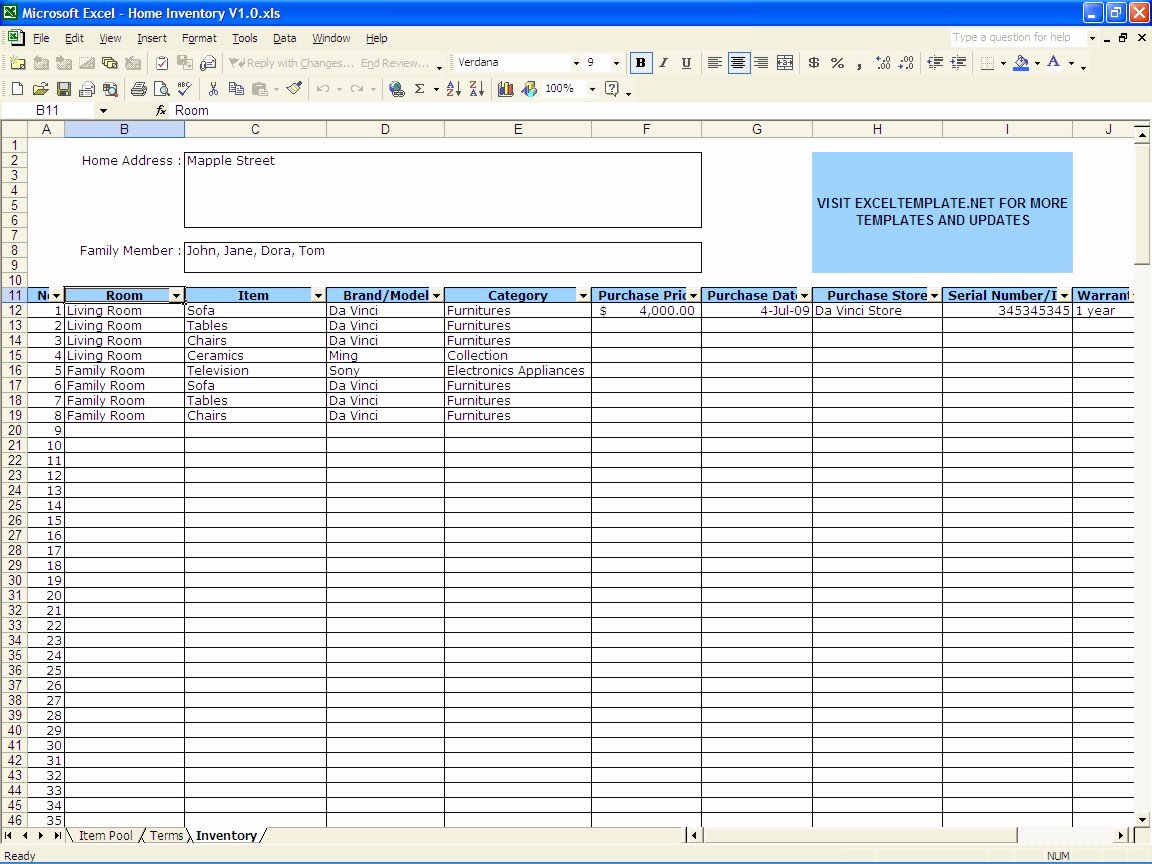 Inventory List Template Excel Unique Home Inventory