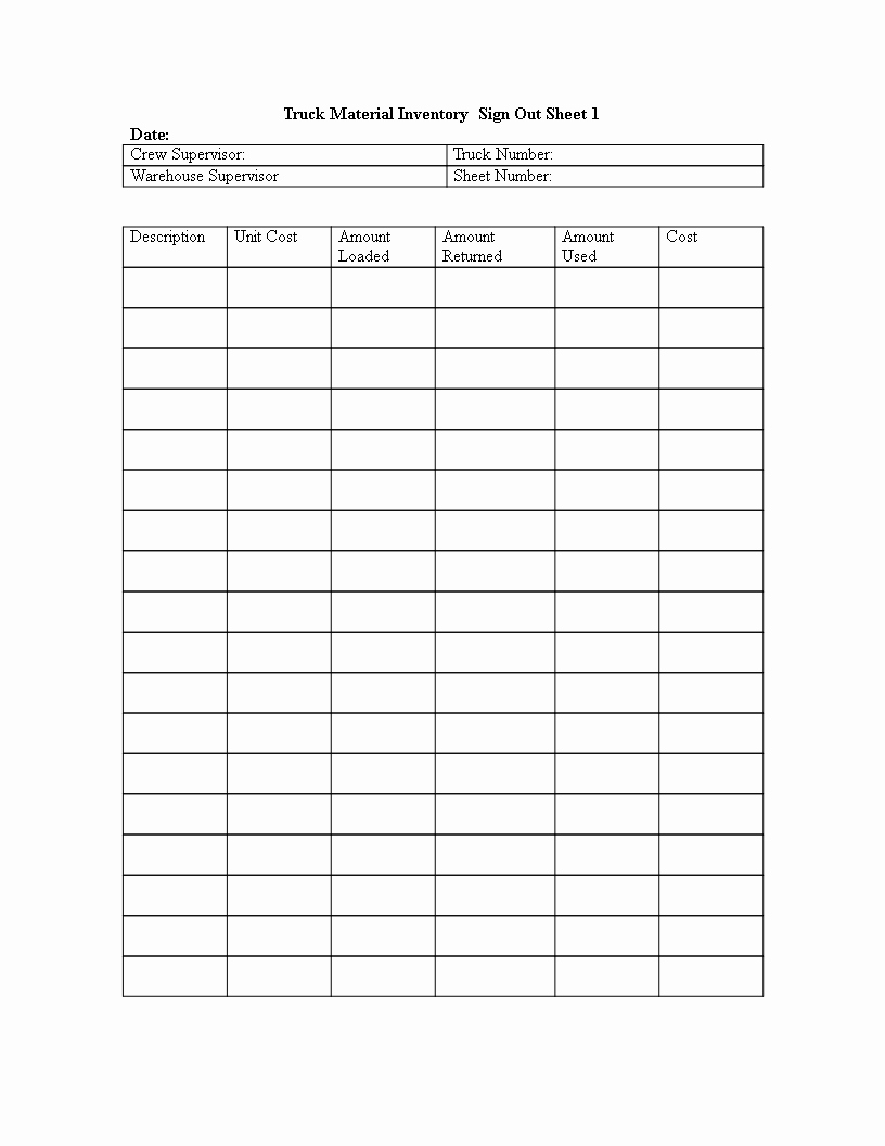Inventory Sign Out Sheet Template Inspirational Free Truck Inventory Sign Out Sheet