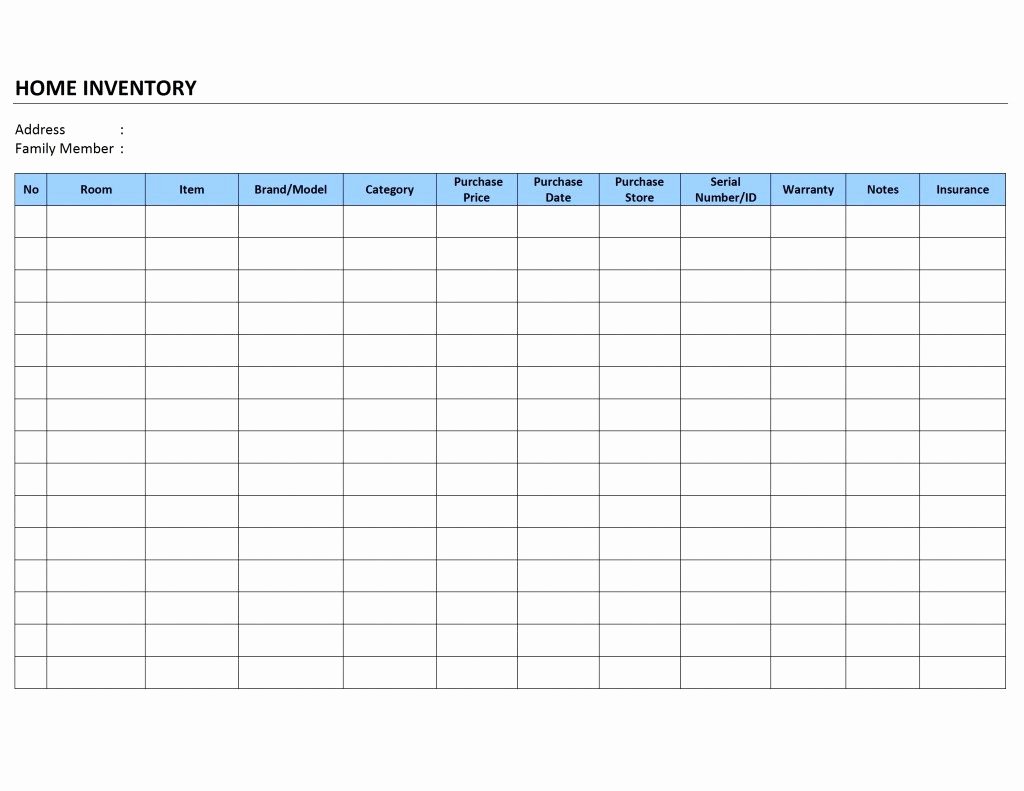 Inventory Worksheet Template Excel Luxury Free Printable Home Household Inventory List Spreadsheet