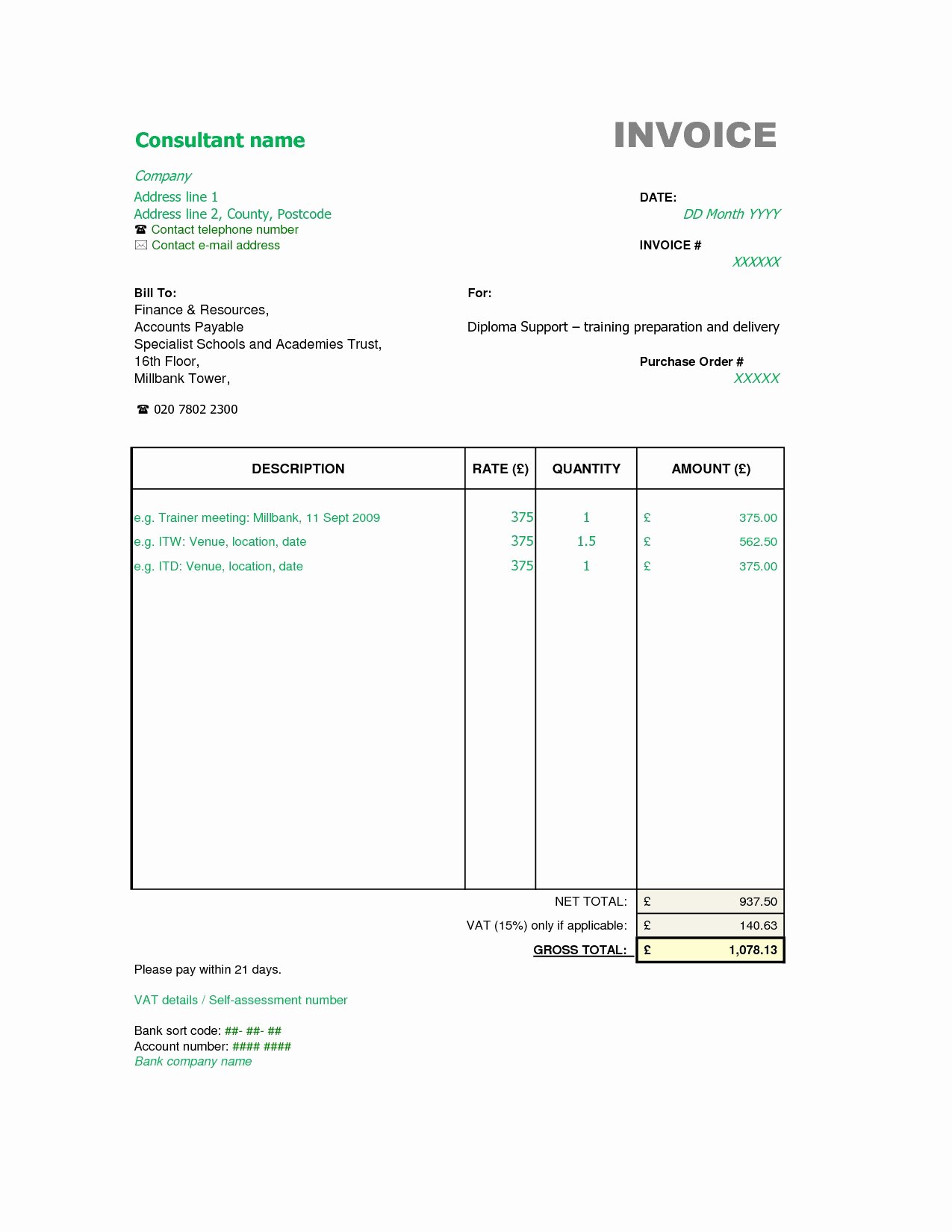 Invoice Template for Consulting Services Awesome Consulting Services Invoice Invoice Template Ideas