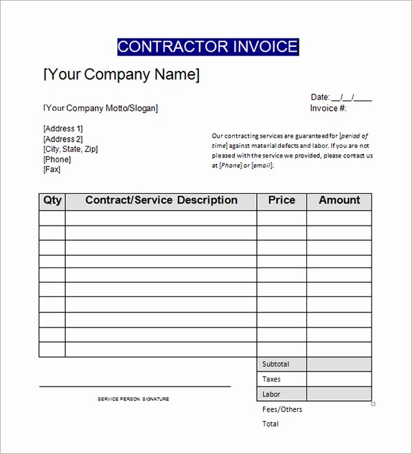 Invoice Template for Contract Work Beautiful Contractor Invoice Template