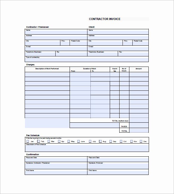Invoice Template for Contract Work Inspirational Contract Invoice Template – 8 Free Word Excel Pdf