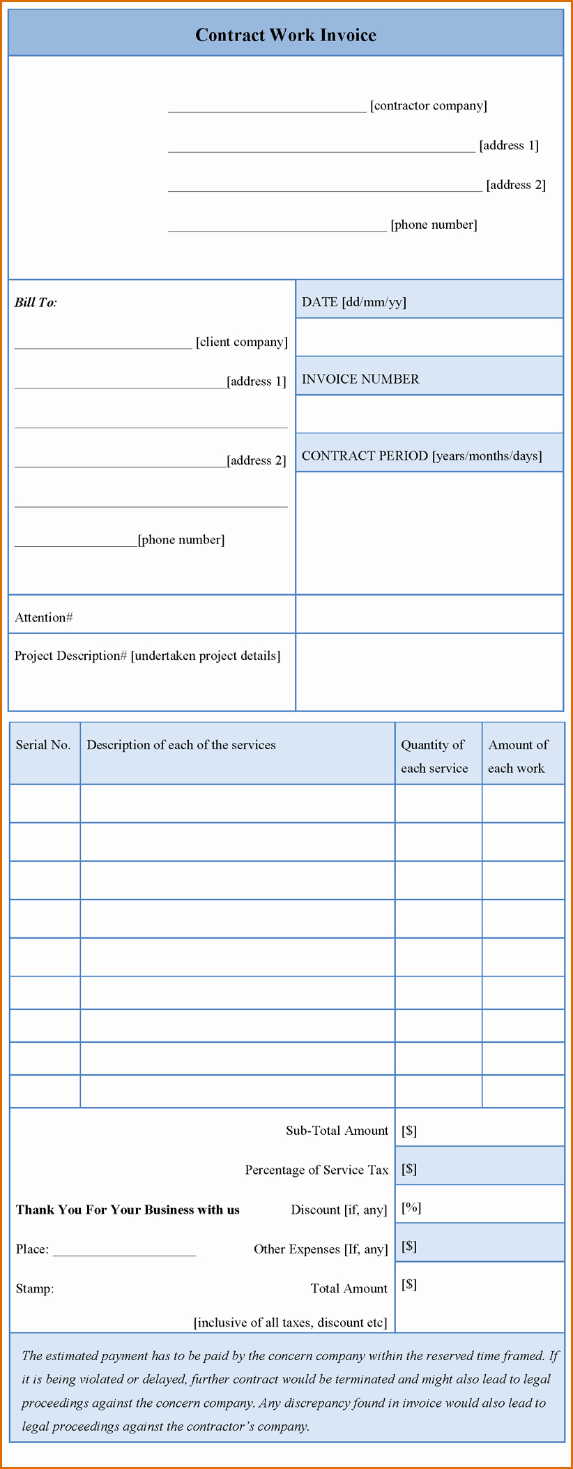Invoice Template for Contract Work New 7 Work Invoice Template