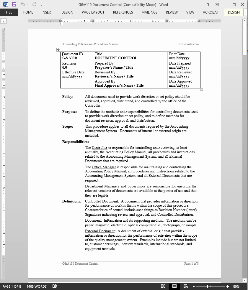 Iso Work Instruction Template Fresh iso Document Control