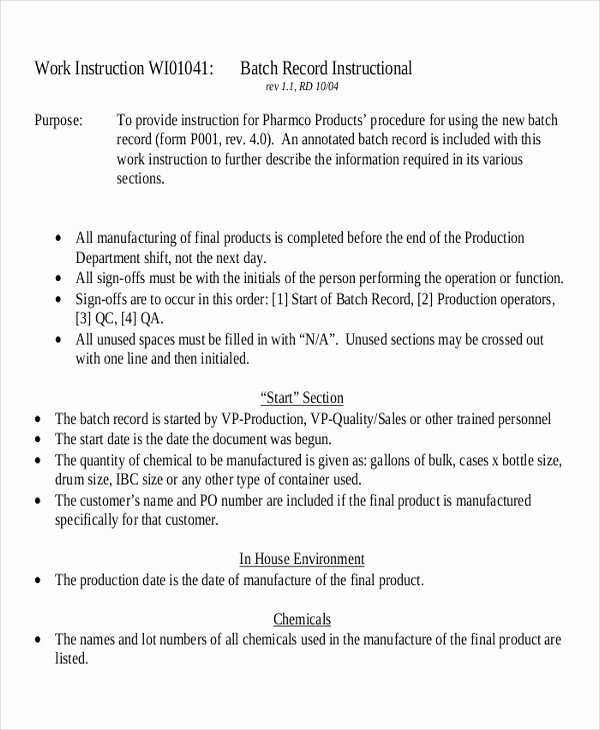 Iso Work Instruction Template Luxury 9 Work Instruction Templates Free Sample Example