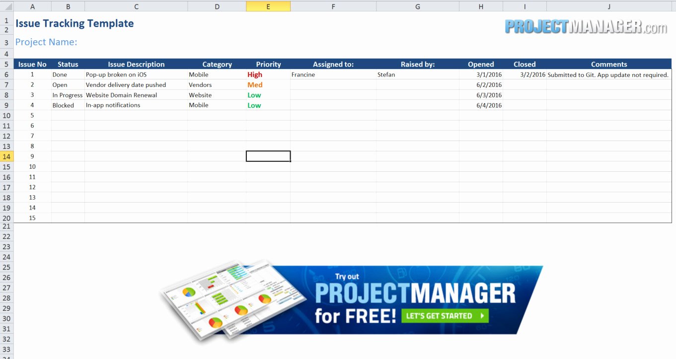 Issue Tracking Excel Template Beautiful Guide to Excel Project Management Projectmanager