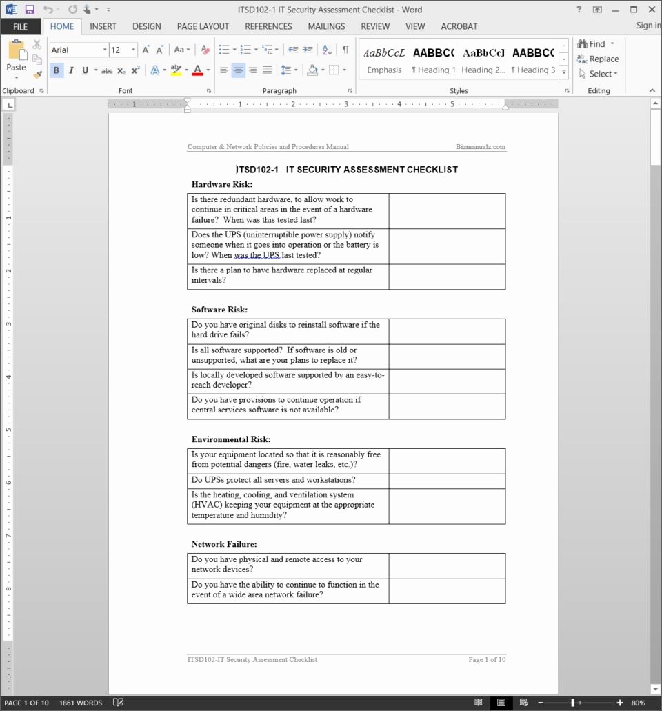 It Audit Checklist Template Beautiful It Security assessment Checklist Template