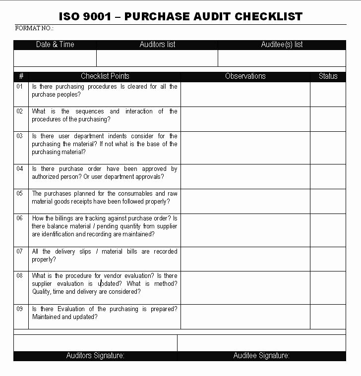 It Audit Checklist Template Elegant Internal Quality Management System Audit Checklist iso