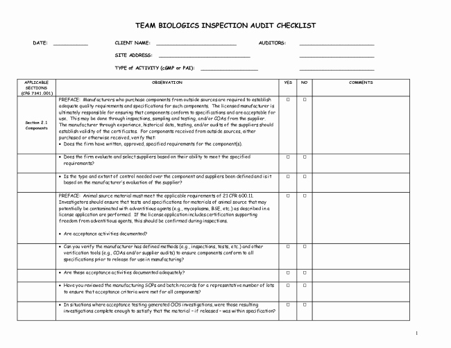 It Audit Checklist Template Luxury Team Biologics Inspection Audit Checklist Template Sample