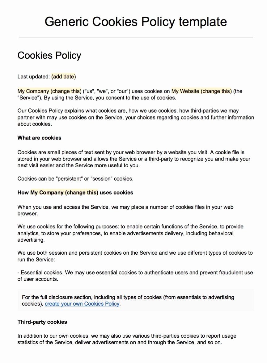 It Security Policy Template Elegant Sample Cookies Policy Template Termsfeed