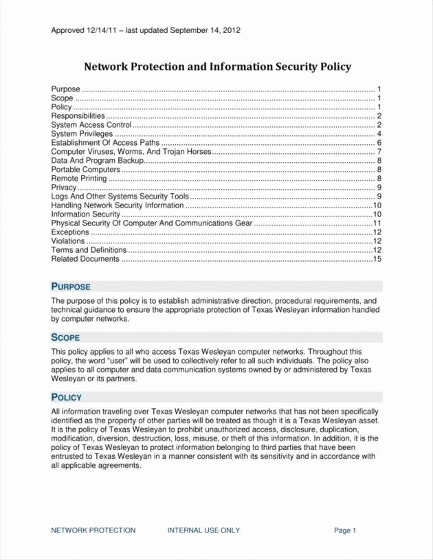 It Security Policy Template Fresh Information Security Policy Document Template
