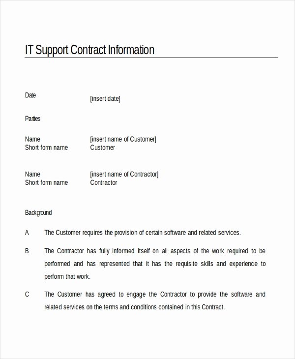 It Support Contract Template New 28 Contract Templates Free Sample Example format