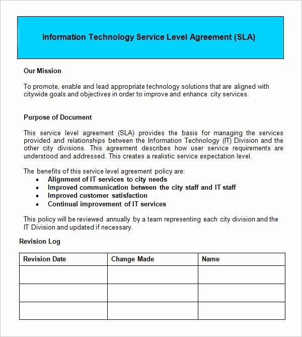 It Support Contract Template Pdf New Service Level Agreement 9 Download Free Documents In
