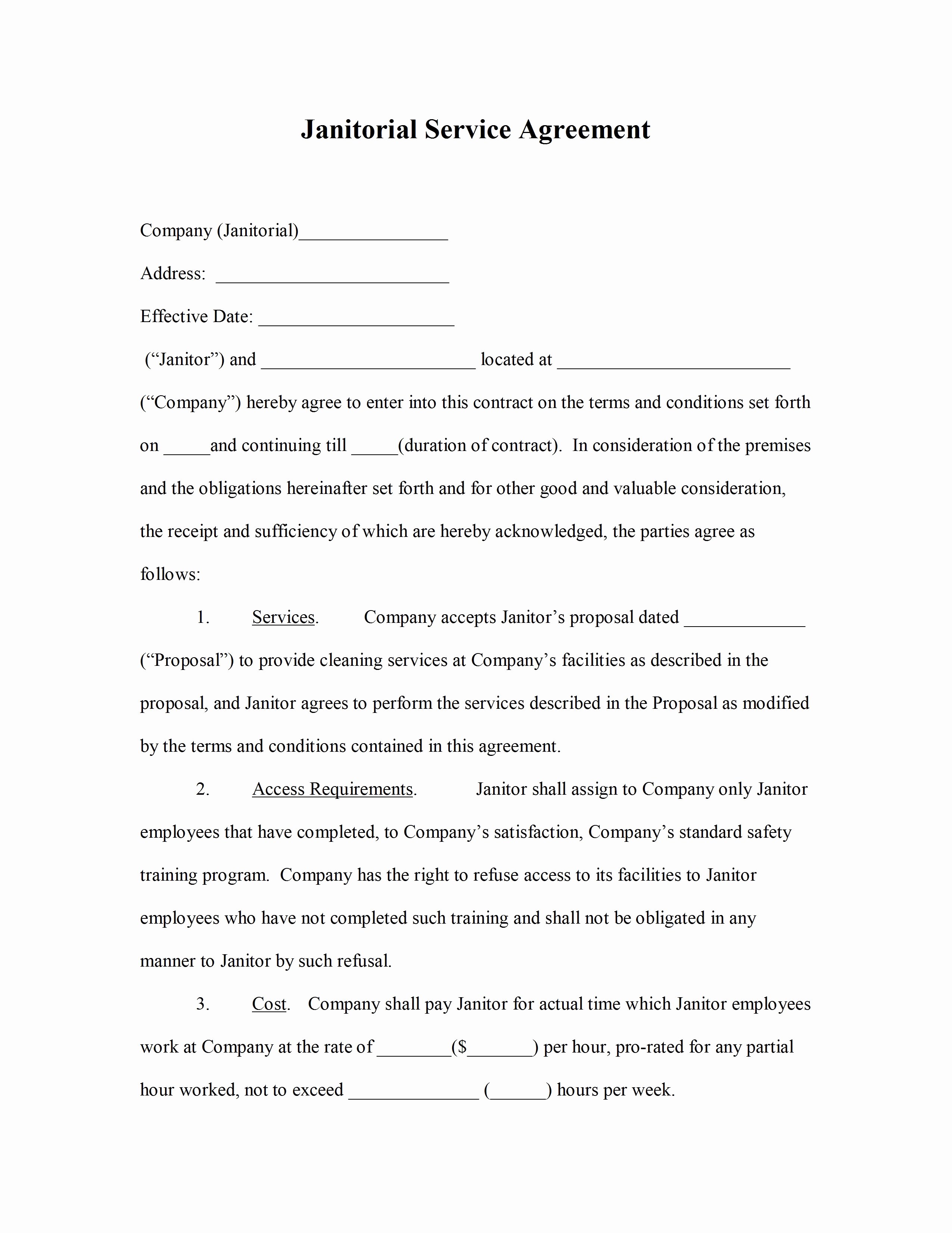 Janitorial Services Contract Template Best Of Janitorial Agreement Template