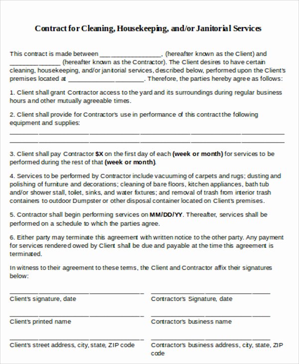 Janitorial Services Contract Template Unique 15 Cleaning Contract Templates Docs Word